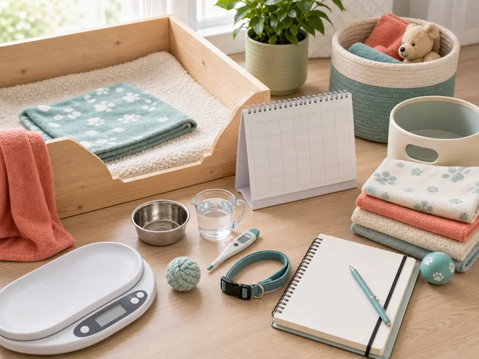 Pet pregnancy planning calendar with soft towels and care notes